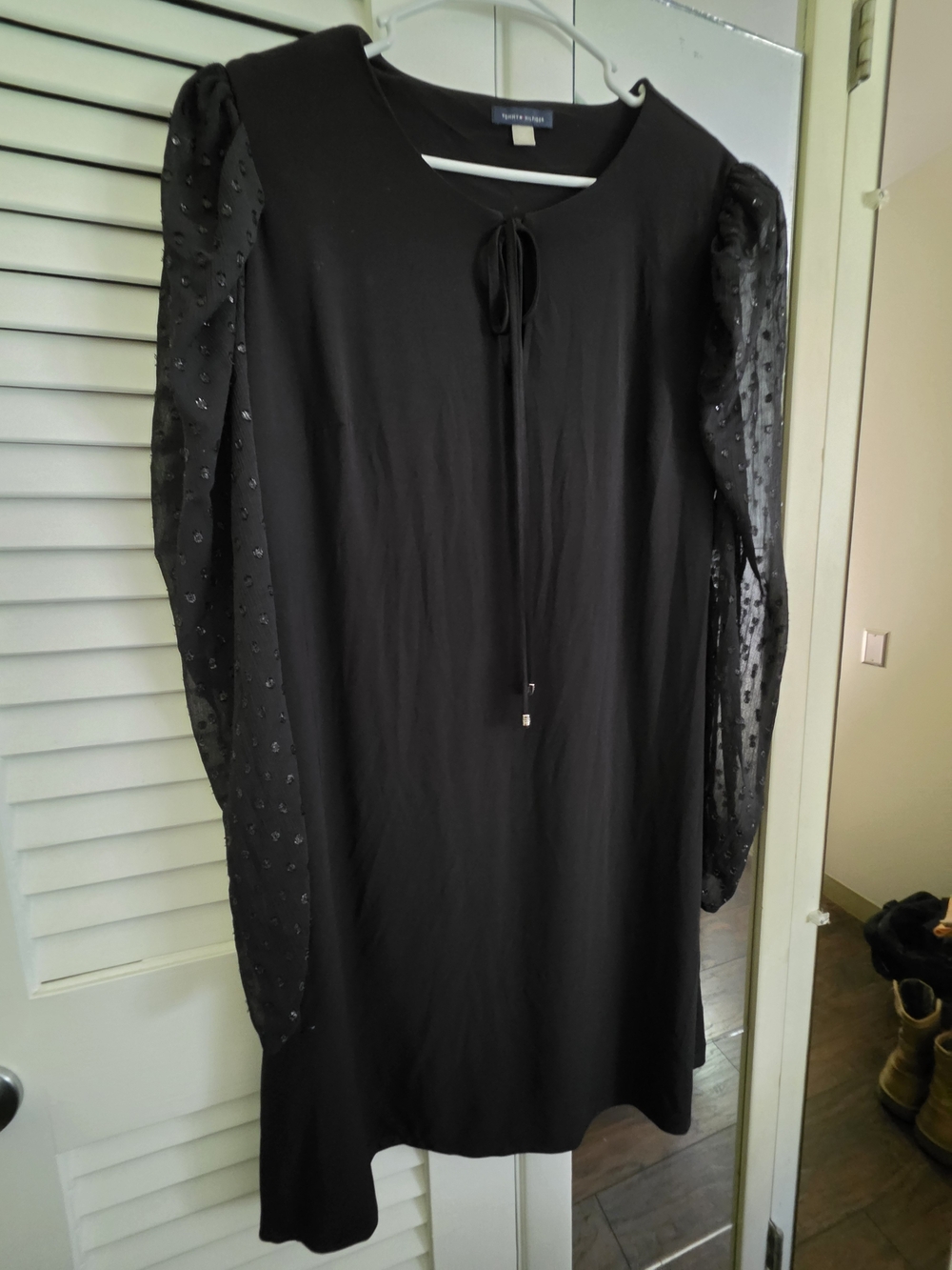 Tommy Hilfiger Black Mini Dress with Sheer Dot Sleeves